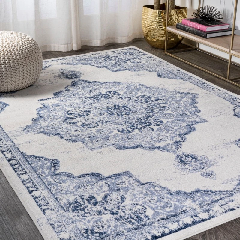 Alhambra Ornate Medallion Modern Light Blue/Ivory 5 ft. x 8 ft. Area Rug