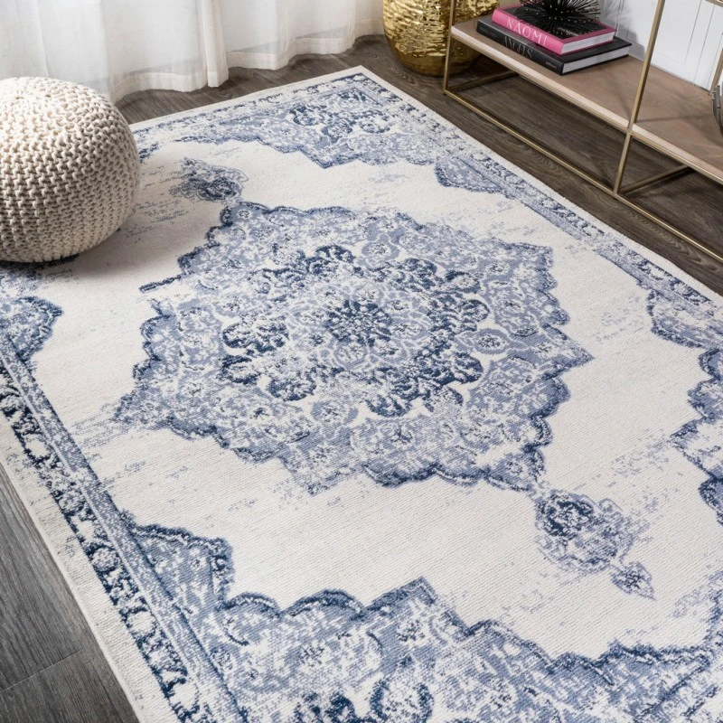 Alhambra Ornate Medallion Modern Light Blue/Ivory 5 ft. x 8 ft. Area Rug