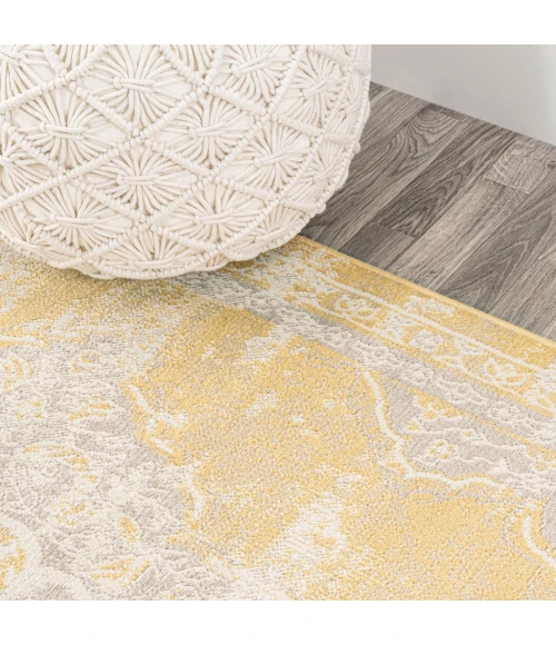 Alhambra Ornate Medallion Modern Yellow/Cream 4 ft. x 6 ft. Area Rug