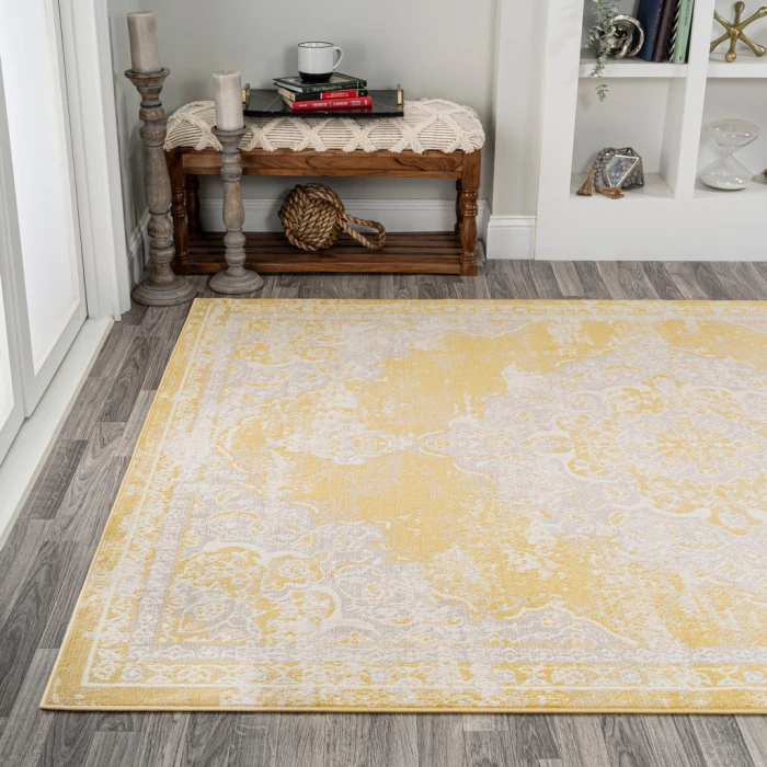 Alhambra Ornate Medallion Modern Yellow/Cream 3 ft. x 5 ft. Area Rug