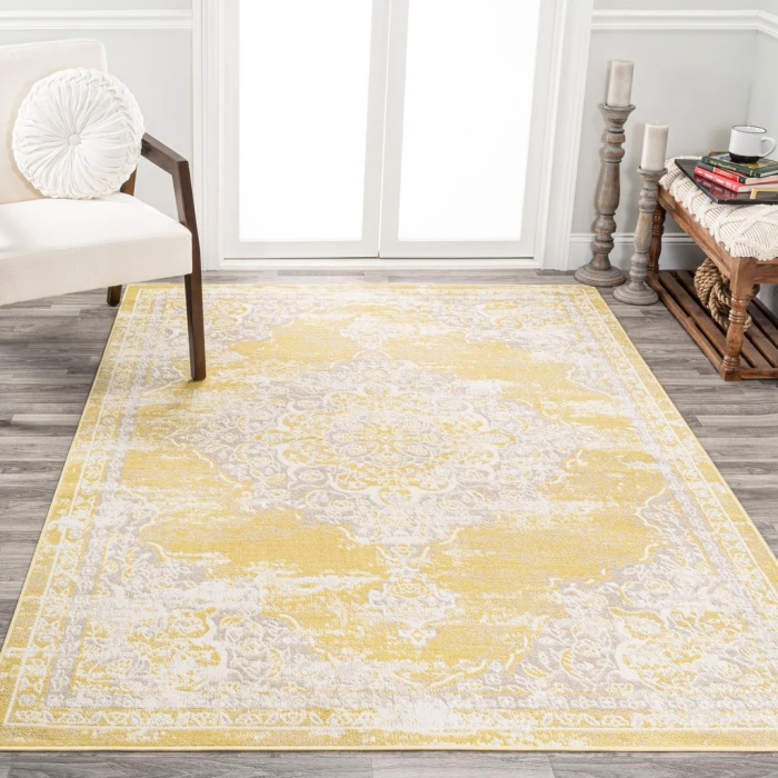 Alhambra Ornate Medallion Modern Yellow/Cream 3 ft. x 5 ft. Area Rug