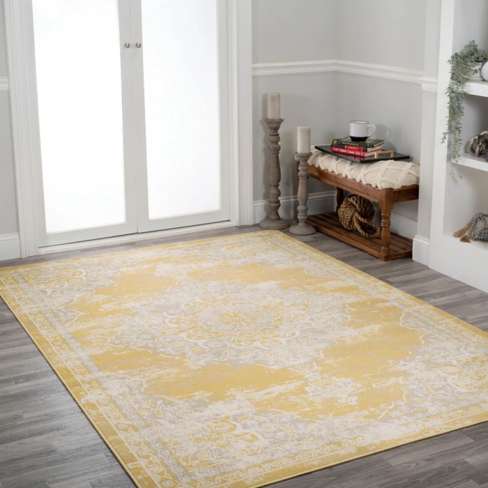 Alhambra Ornate Medallion Modern Yellow/Cream 3 ft. x 5 ft. Area Rug