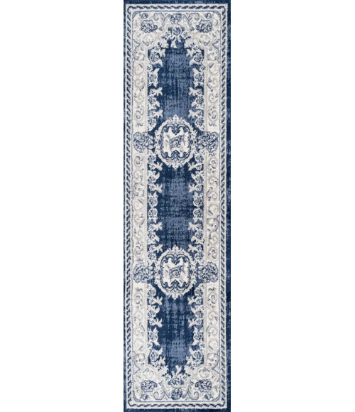 Rosalia Cottage Medallion Ivory/Navy 2 ft. x 10 ft. Runner Rug