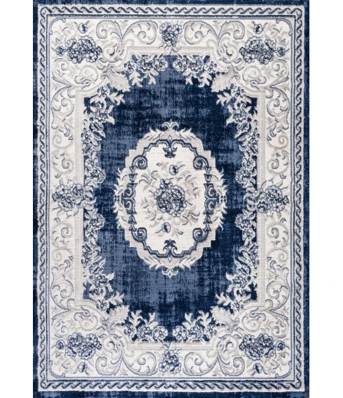 Rosalia Cottage Medallion Ivory/Navy 3 ft. x 5 ft. Area Rug
