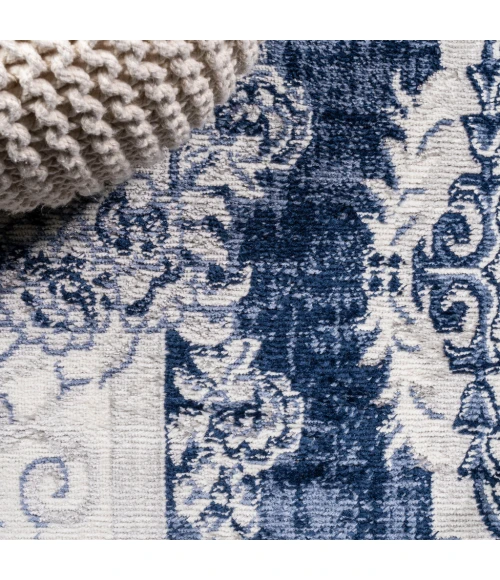 Rosalia Cottage Medallion Ivory/Navy 2 ft. x 10 ft. Runner Rug