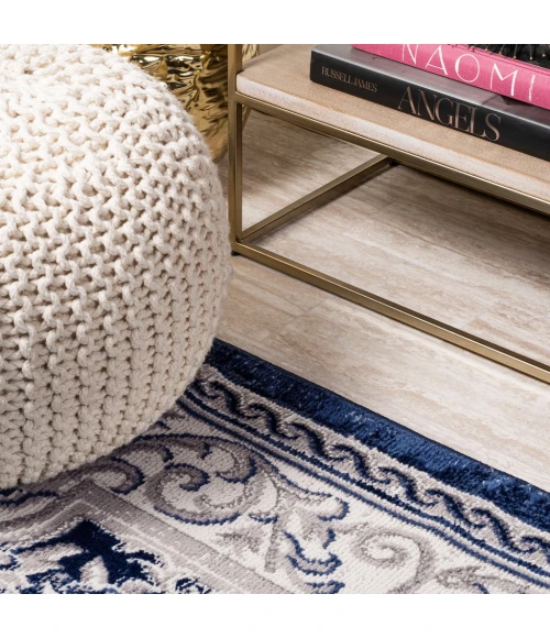 Rosalia Cottage Medallion Ivory/Navy 2 ft. x 10 ft. Runner Rug