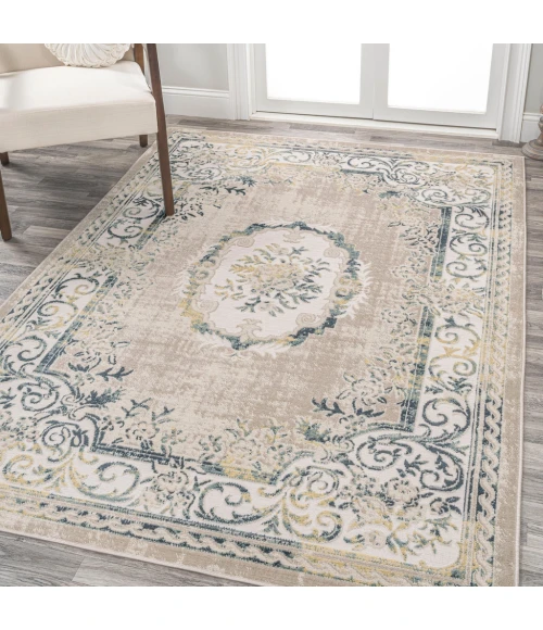 Rosalia Cottage Medallion Navy/Ivory 4 ft. x 6 ft. Area Rug