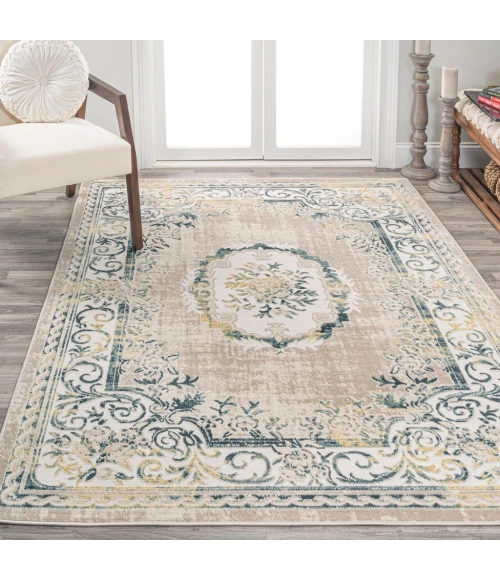 Rosalia Cottage Medallion Navy/Ivory 4 ft. x 6 ft. Area Rug
