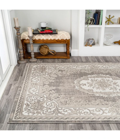 Rosalia Cottage Medallion Gray/Ivory 4 ft. x 6 ft. Area Rug