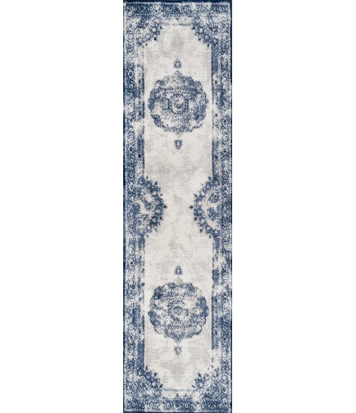 Rosalia Cottage Medallion Dark blue/Ivory 2 ft. x 10 ft. Runner Rug