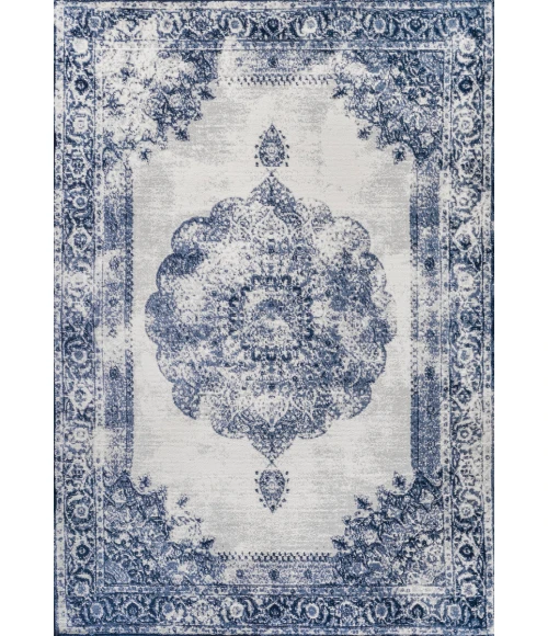 Rosalia Cottage Medallion Dark blue/Ivory 5 ft. x 8 ft. Area Rug