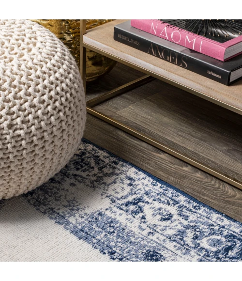 Rosalia Cottage Medallion Dark blue/Ivory 2 ft. x 10 ft. Runner Rug