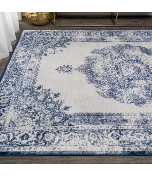 Rosalia Cottage Medallion Dark blue/Ivory 5 ft. x 8 ft. Area Rug
