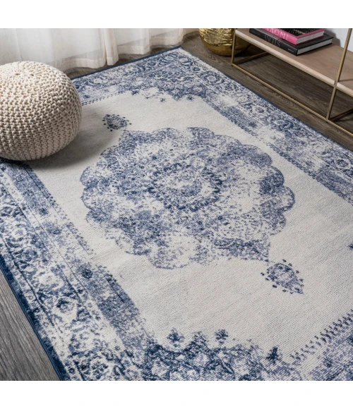 Rosalia Cottage Medallion Dark blue/Ivory 5 ft. x 8 ft. Area Rug