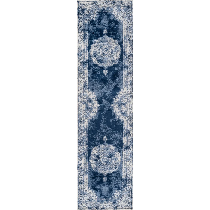 Rosalia Cottage Medallion Navy/Ivory 2 ft. x 10 ft. Runner Rug