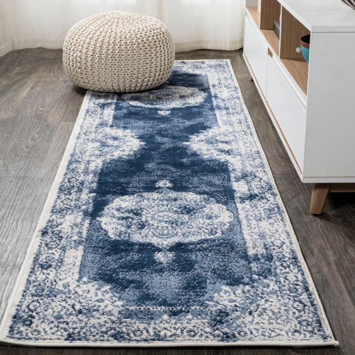 Rosalia Cottage Medallion Navy/Ivory 2 ft. x 10 ft. Runner Rug