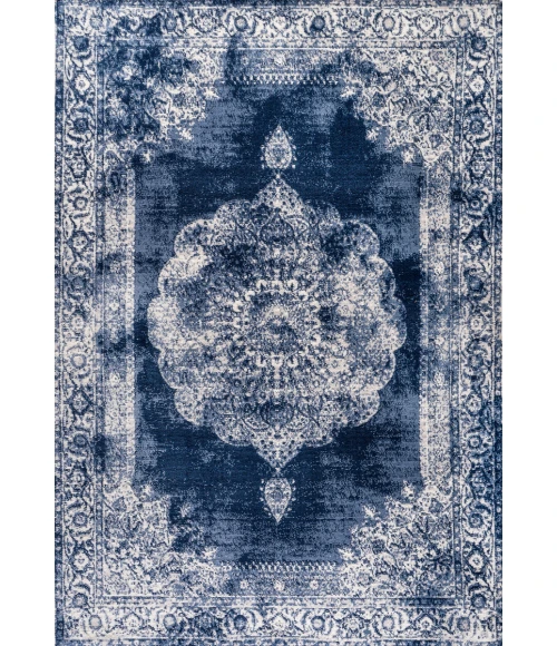 Rosalia Cottage Medallion Navy/Ivory 5 ft. x 8 ft. Area Rug