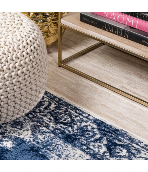 Rosalia Cottage Medallion Navy/Ivory 2 ft. x 10 ft. Runner Rug