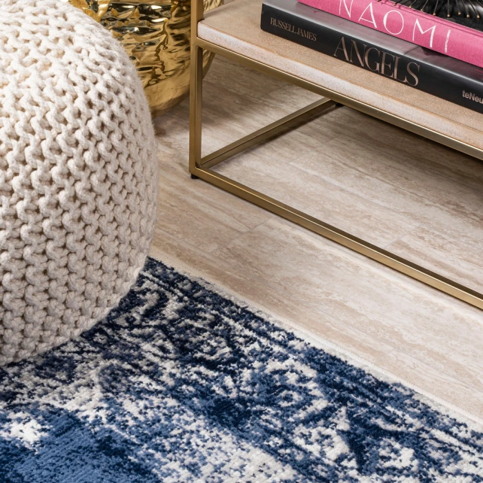 Rosalia Cottage Medallion Navy/Ivory 2 ft. x 10 ft. Runner Rug