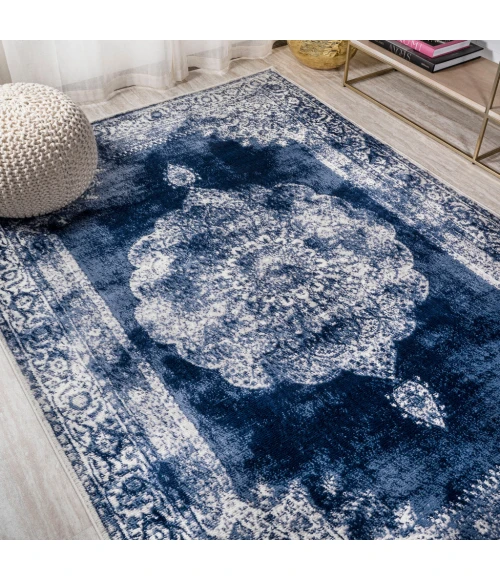 Rosalia Cottage Medallion Navy/Ivory 5 ft. x 8 ft. Area Rug