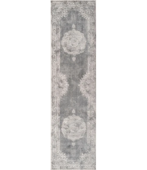Rosalia Cottage Medallion Gray/Dark Gray 2 ft. x 10 ft. Runner Rug
