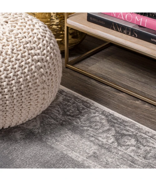 Rosalia Cottage Medallion Gray/Dark Gray 2 ft. x 10 ft. Runner Rug