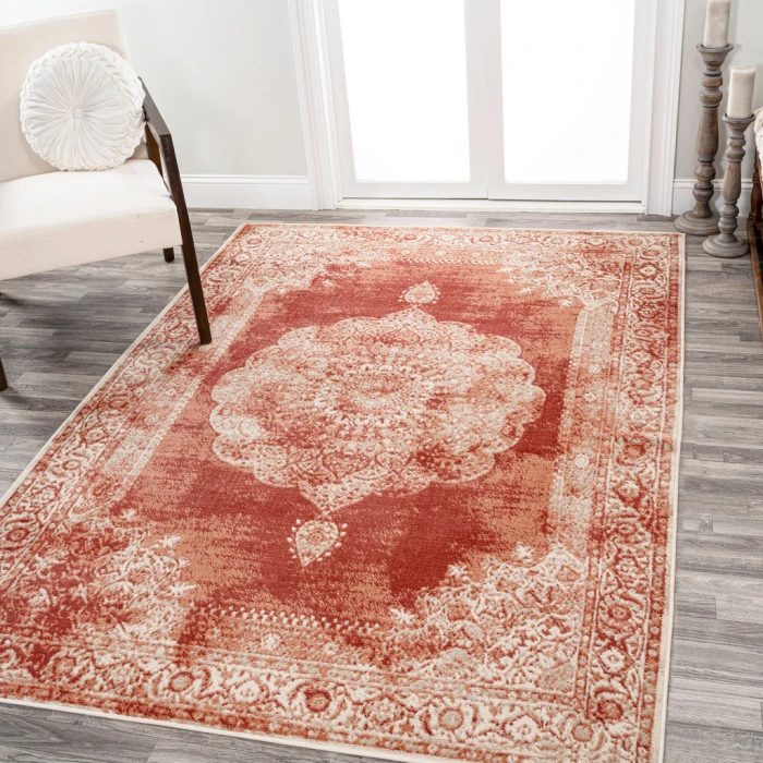 Rosalia Cottage Medallion Peach/Ivory 5 ft. x 8 ft. Area Rug