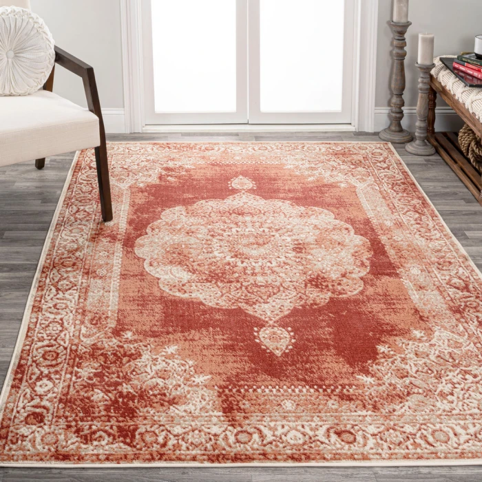 Rosalia Cottage Medallion Peach/Ivory 5 ft. x 8 ft. Area Rug
