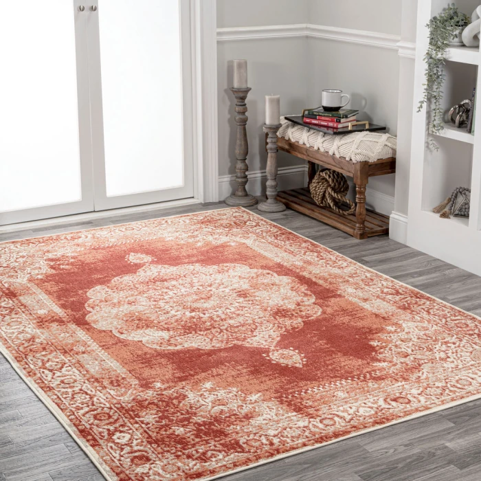 Rosalia Cottage Medallion Peach/Ivory 5 ft. x 8 ft. Area Rug