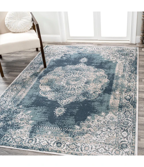 Rosalia Cottage Medallion Ivory/Blue 3 ft. x 5 ft. Area Rug