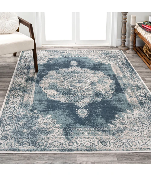Rosalia Cottage Medallion Ivory/Blue 3 ft. x 5 ft. Area Rug