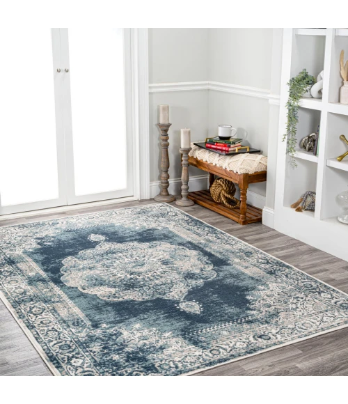 Rosalia Cottage Medallion Ivory/Blue 3 ft. x 5 ft. Area Rug