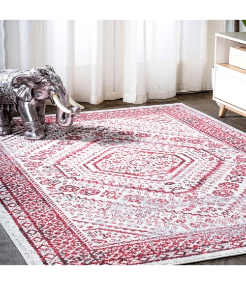 Boho Cottage Medallion Red/Ivory 3 ft. x 5 ft. Area Rug
