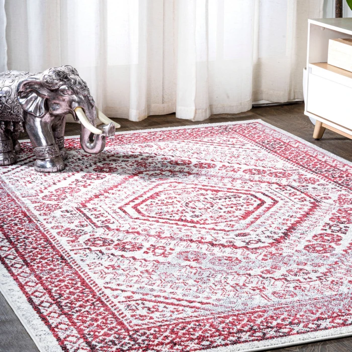 Boho Cottage Medallion Red/Ivory 4 ft. x 6 ft. Area Rug