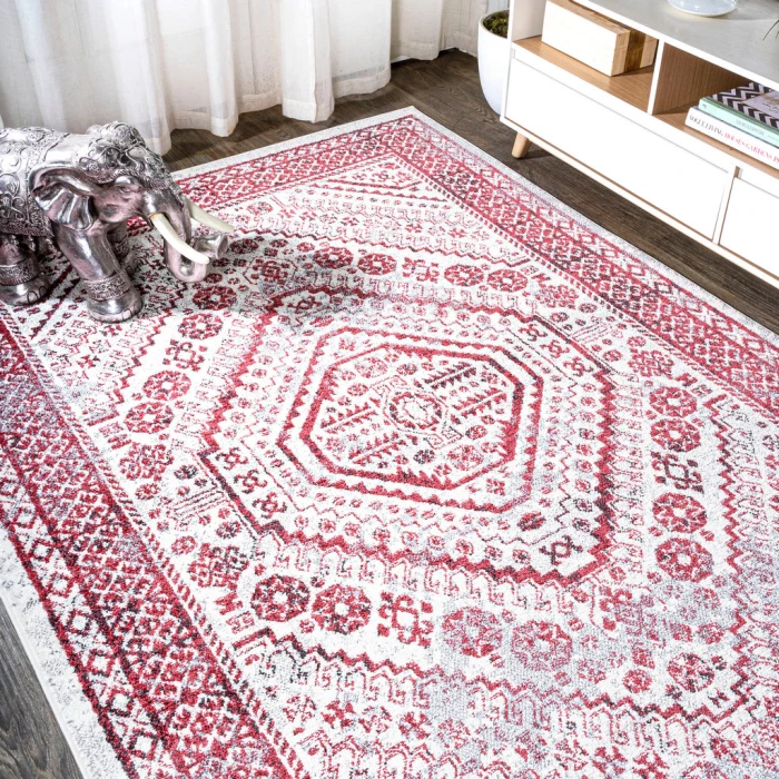 Boho Cottage Medallion Red/Ivory 4 ft. x 6 ft. Area Rug