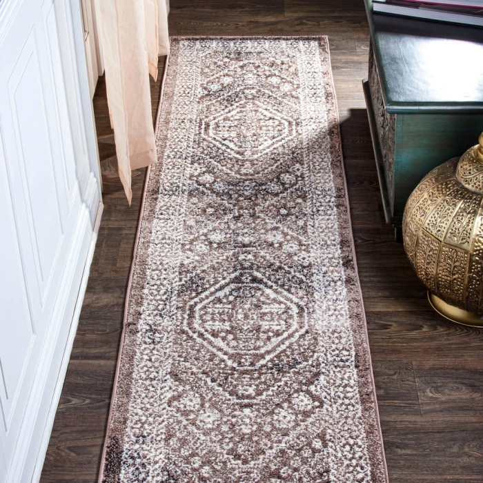 Boho Cottage Medallion Brown/Ivory 2 ft. x 8 ft. Runner Rug