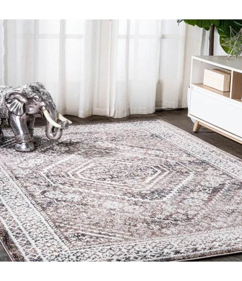 Boho Cottage Medallion Brown/Ivory 5 ft. x 8 ft. Area Rug