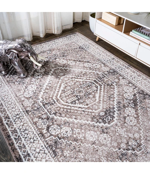 Boho Cottage Medallion Brown/Ivory 5 ft. x 8 ft. Area Rug