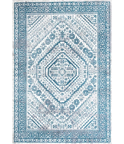 Boho Cottage Medallion Blue/White 5 ft. x 8 ft. Area Rug