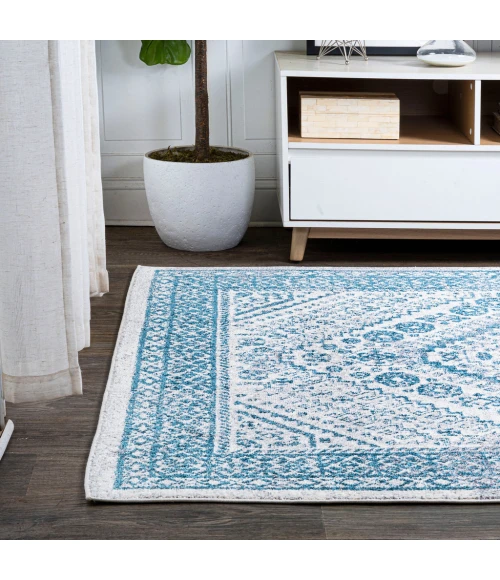 Boho Cottage Medallion Blue/White 5 ft. x 8 ft. Area Rug