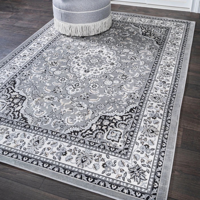 Palmette Modern Persian Floral Gray/Ivory 3 ft. x 5 ft. Area Rug