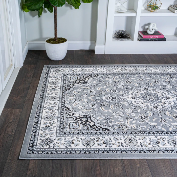 Palmette Modern Persian Floral Gray/Ivory 3 ft. x 5 ft. Area Rug