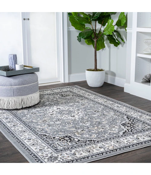 Palmette Modern Persian Floral Gray/Ivory 8 ft. x 10 ft. Area Rug