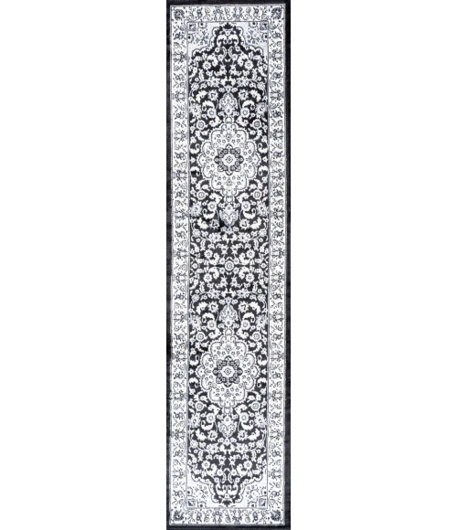 Palmette Modern Persian Floral Cream/Gray/Black 2 ft. x 10 ft. Runner Rug