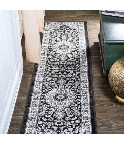 Palmette Modern Persian Floral Cream/Gray/Black 2 ft. x 10 ft. Runner Rug