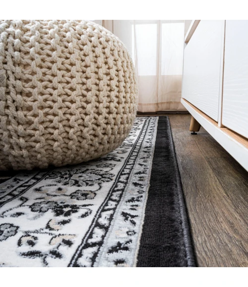 Palmette Modern Persian Floral Cream/Gray/Black 2 ft. x 10 ft. Runner Rug