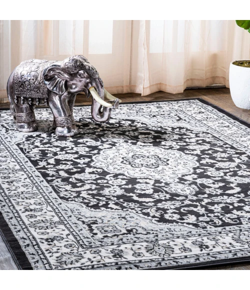 Palmette Modern Persian Floral Cream/Gray/Black 3 ft. x 5 ft. Area Rug