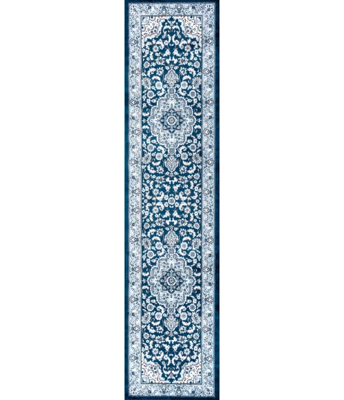 Palmette Modern Persian Floral Navy/Blue 2 ft. x 8 ft. Runner Rug