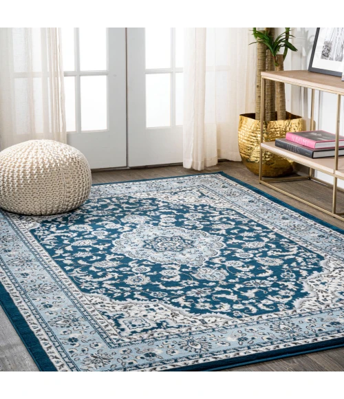 Palmette Modern Persian Floral Navy/Blue 8 ft. x 10 ft. Area Rug
