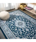 Palmette Modern Persian Floral Navy/Blue 8 ft. x 10 ft. Area Rug